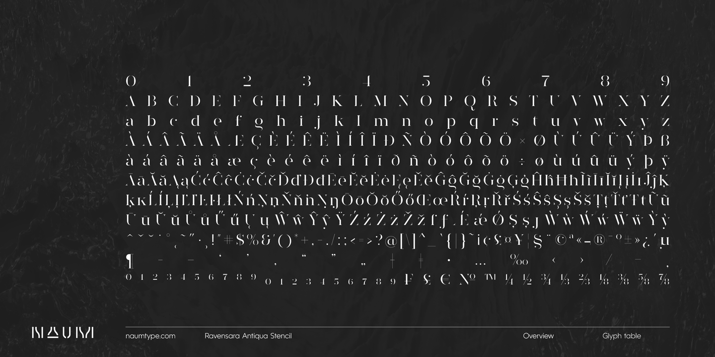 Пример шрифта Ravensara Antiqua Stencil Medium